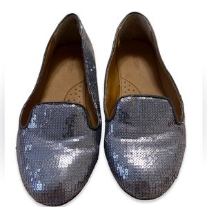 🪩4/$20!! Women’s Maurices Silver Glitter Gunmetal Loafer Moccasins 9M 🪩4/$20!!